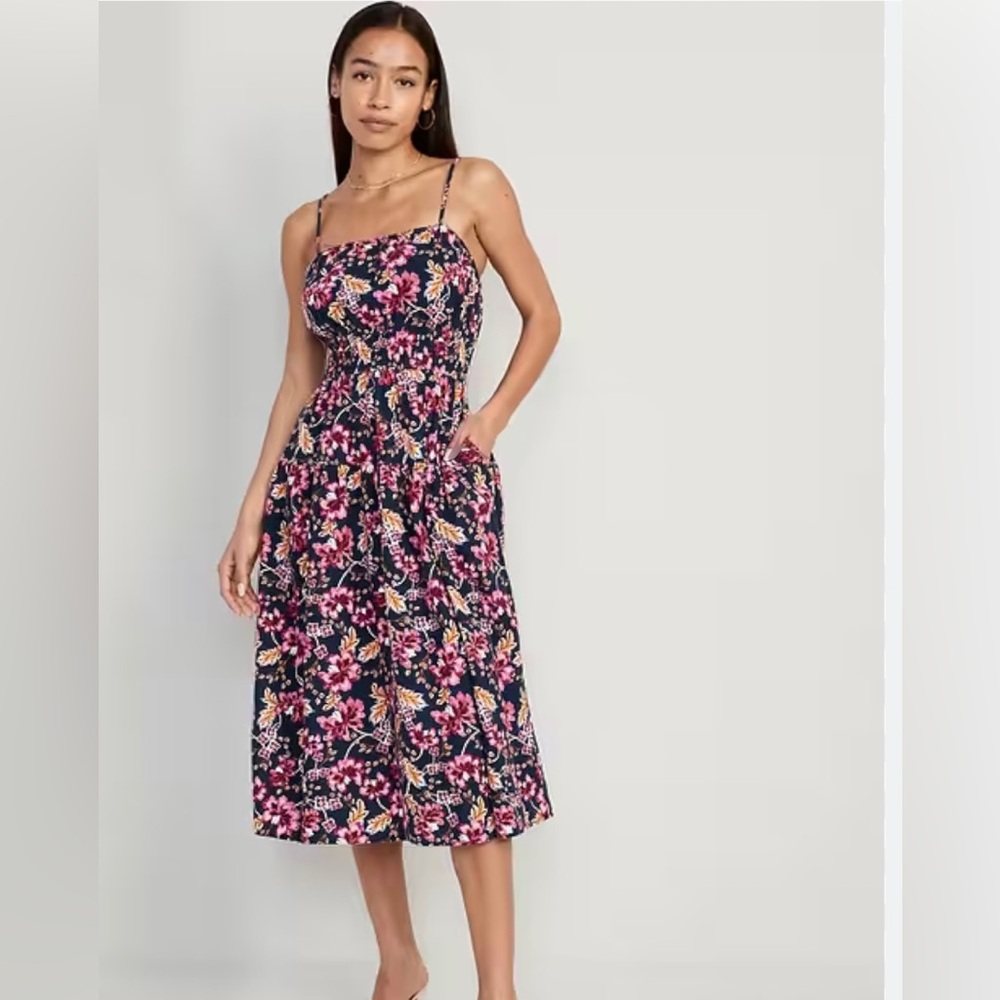 Old Navy Waist-Defined Floral Linen-Blend
Smocked Midi Cami Dress